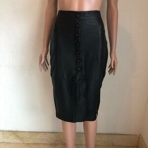 Carmen Steffens Vintage 90’s Y2K Black Leather Pencil Midi Skirt Women’s Size S